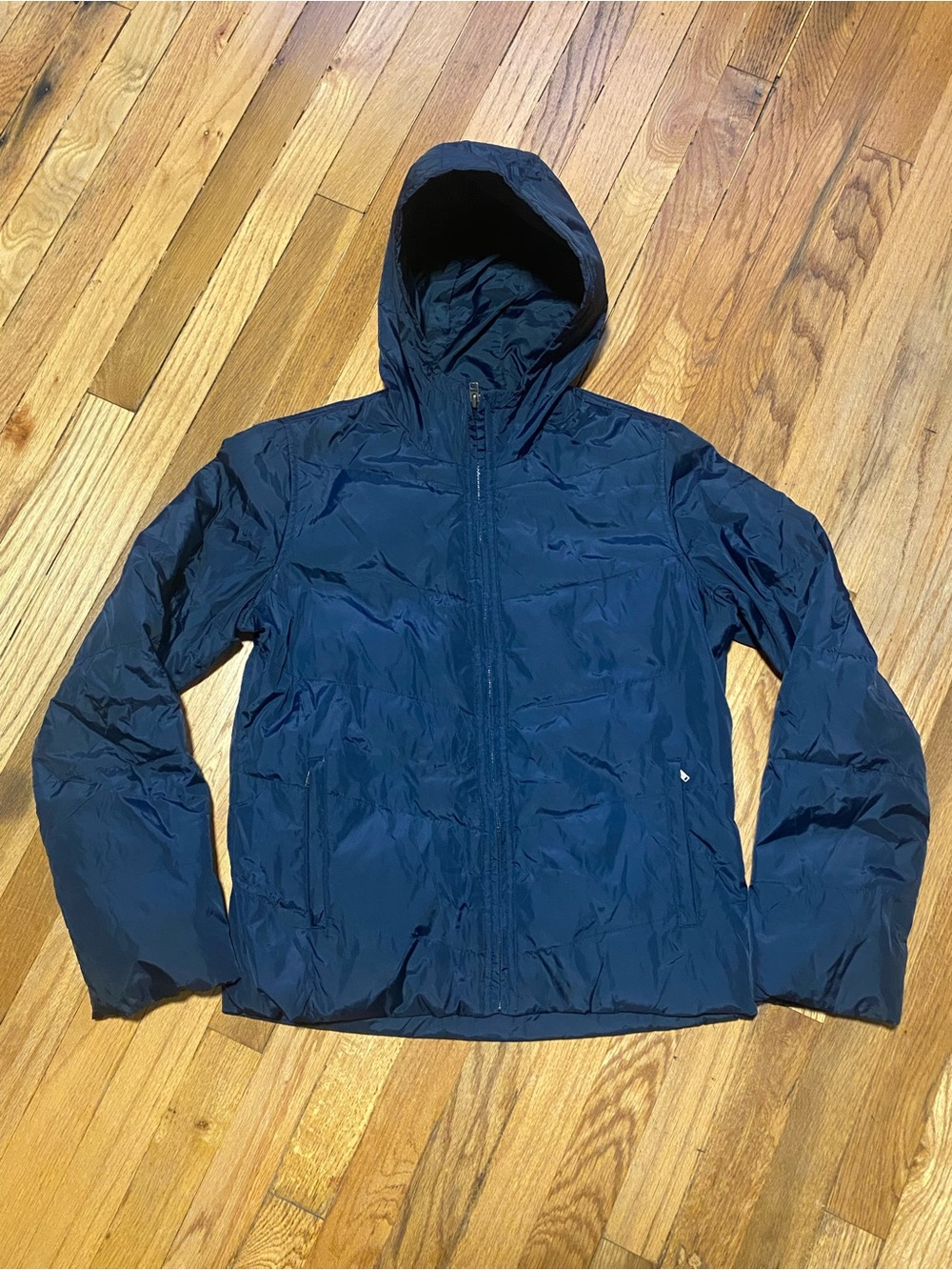Vintage 90s y2k Abercrombie & Fitch Navy Down Feather Blend Hooded Puffer Jacket